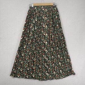 Vintage New York Studio Skirt Womens XS/Sm Green Floral Pleated Maxi 90s USA